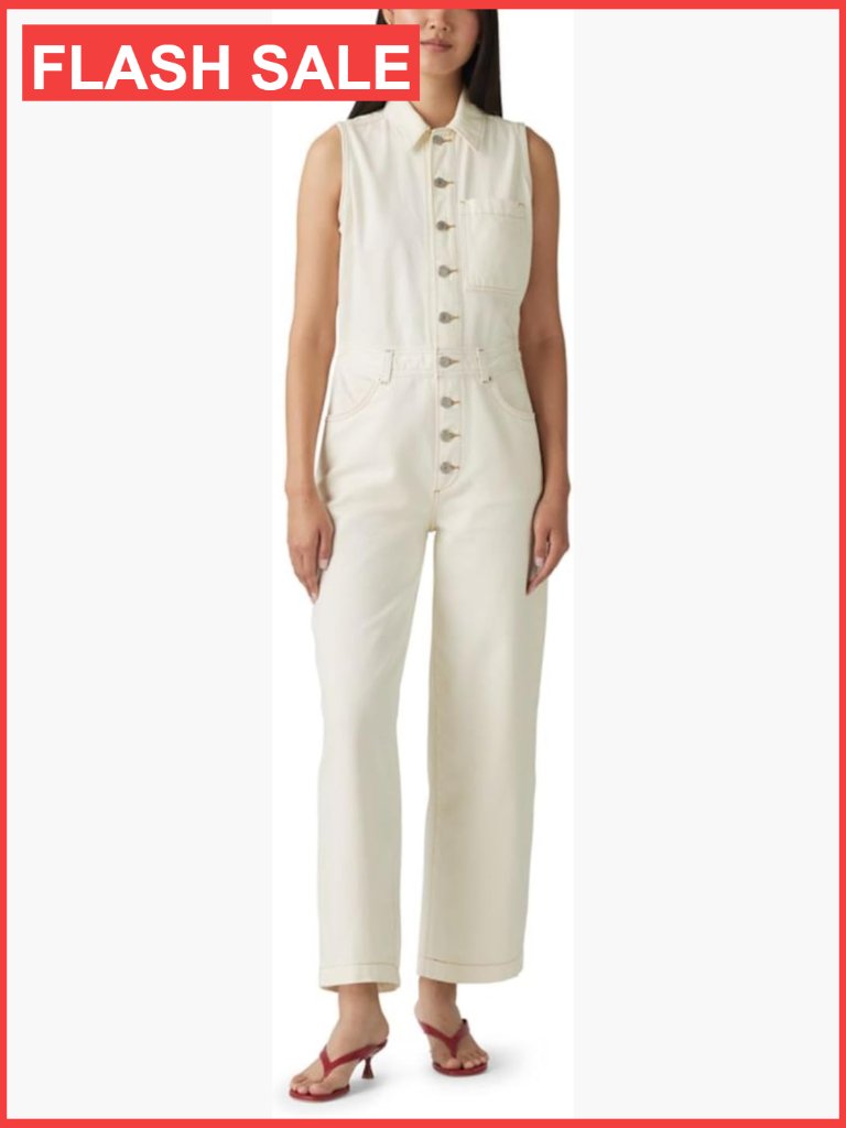Sleeveless Button-Front Jumpsuit With Pockets Cotton Regular Fit